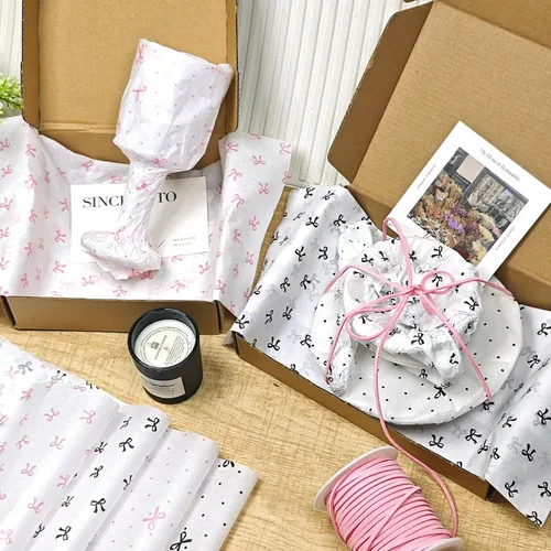 Miniatura 3 de LIAPAWPAW 60 hojas de papel de seda de lazo negro y rosa a granel para bolsas de regalo, manualidades, bonitos suministros de embalaje de arte