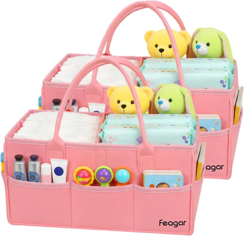 Miniatura 10 de Feagar Organizador de pañales para bebé, 15 pulgadas grande con 8 bolsillos y 2 divisores, cesta de almacenamiento portátil para guardería