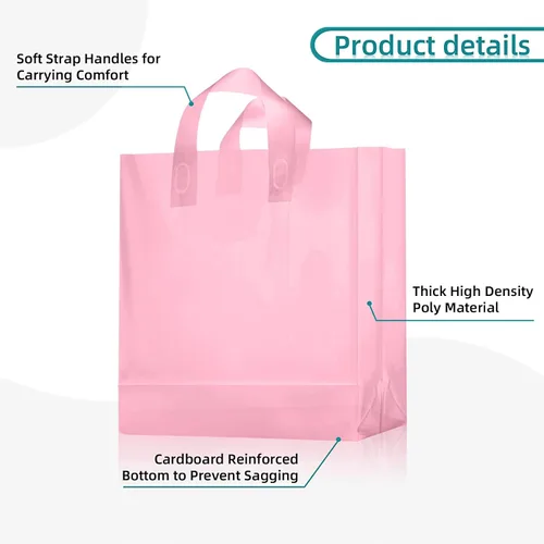 Miniatura 3 de Weewooday 100 piezas bolsas de regalo de plástico esmerilado con asas para pequeñas empresas, bolsas de compras transparentes con parte inferior