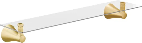 Moen Flara YB0390BG - Estante de tocador de baño de vidrio dorado cepillado, 21 pulgadas de ancho x 5.19 pulgadas de profundidad x 3 pulgadas de