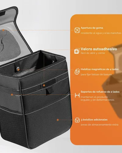 Miniatura 4 de HOTOR Cubo de basura para automóvil: organizador de automóvil a prueba de fugas y bolsa de almacenamiento para la parte trasera/delantera/consola