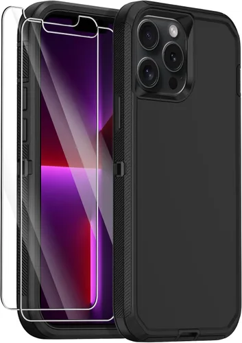 Funda para iPhone 13 Pro Max con 2 protectores de pantalla, protección contra caídas a prueba de golpes, cuerpo completo, resistente, 3 capas, Negro