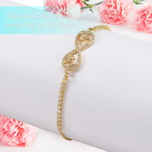Miniatura 4 de Pulsera con dije de corazón infinito, pulsera de corazón de amor para mujer, 14 quilates de circonita cúbica, ajustable, pulsera de cadena de tenis