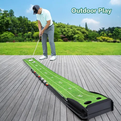 Miniatura 6 de Losbenco Putting Green - Juego de golf para interiores con putter y 6 bolas, tapete de práctica de golf portátil con sistema de retorno automático