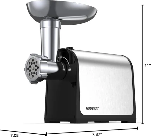 Miniatura 10 de HOUSNAT - Picadora de carne eléctrica, 3200 W máximo para uso doméstico, picadora de carne resistente 3 en 1 con 2 cuchillas y 3 platos, tubo
