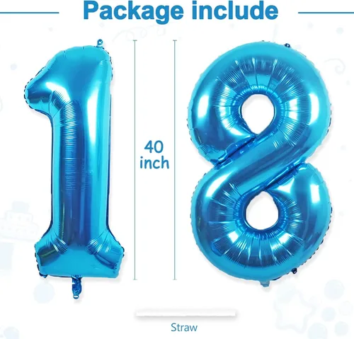 Miniatura 3 de Globos gigantes de papel de aluminio azul con el número 18, globos gigantes de helio número 18 para niños y niñas, decoraciones de cumpleaños de 18