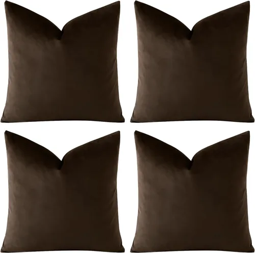 Miniatura 6 de OTOSTAR Juego de 4 fundas de cojín decorativas de terciopelo suave, fundas de cojín cuadradas sólidas de lujo para sofá, automóvil, patio, Marrón