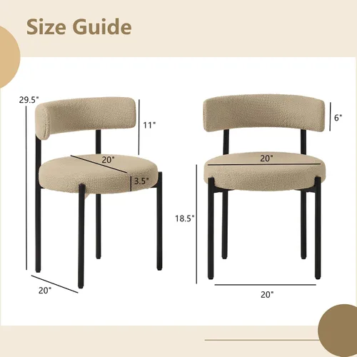 Miniatura 2 de Juego de 2 sillas de comedor Boucle, sillas de comedor beige con asiento tapizado y respaldo redondo, sillas de cocina modernas de mediados de siglo