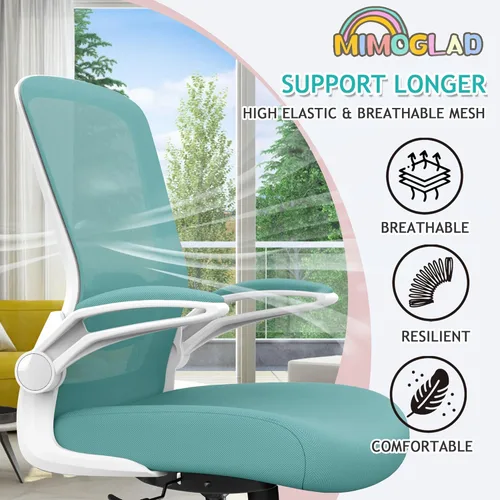 Miniatura 4 de Mimoglad Silla de oficina ergonómica de malla con respaldo alto, soporte lumbar ajustable, cojín de asiento grueso (moderno, azul Tiffany)