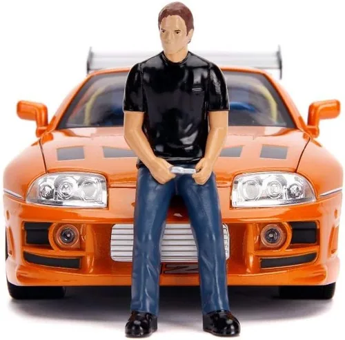 Jada Fast & Furious 1:18 Toyota Supra - Coche fundido a presión y figura de Brian de 3 pulgadas, juguetes para niños y adultos