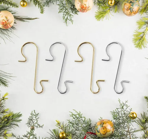 Miniatura 6 de Gancho de adorno, 200 piezas de gancho dorado y plateado para adornos de Navidad, gancho para decoración de árbol de Navidad, alambre de metal