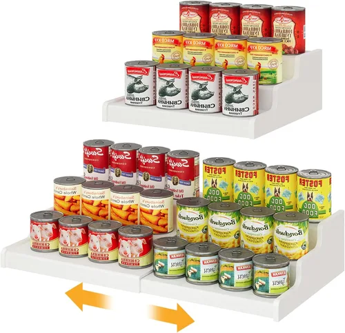 Miniatura 10 de Organizador de latas de bambú expandible para despensa, soporte de almacenamiento de latas ajustable de 3 niveles, organizador de soda con capacidad