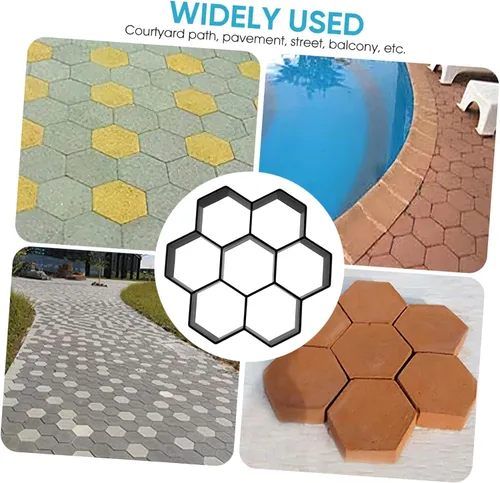 Miniatura 5 de Cabilock Molde de piedra para pavimentar, molde de plástico con forma geométrica hexagonal para suelo de cemento, molde reutilizable para escalones