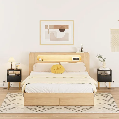 Miniatura 5 de Aienvey Mesita de noche con estación de carga, mesa auxiliar pequeña, mesita de noche moderna con cajones, mesita de noche para dormitorio, mesa