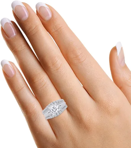 Miniatura 5 de SAVEARTH DIAMONDS 1 ct t.w - Juego de doble fila de diamante de moissanita de corte redondo creado en laboratorio, anillo protector de refuerzo