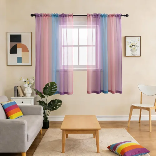 Miniatura 4 de Anytime Paneles de Cortinas Transparentes Arcoíris para Sala de Estar Elegantes Juegos de Tratamiento de Ventanas Translúcidas Filtrantes de Luz