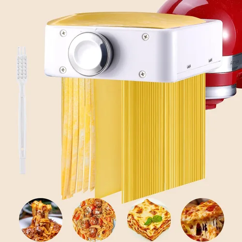 Miniatura 8 de Accesorio para hacer pasta para mezcladores de pie KitchenAid 3 en 1 de acero inoxidable Rodillo de pasta, cortador de espaguetis/fettuccine