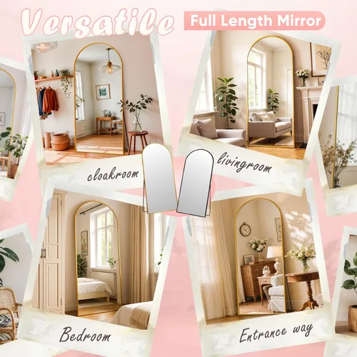 Miniatura 7 de Espejo de longitud completa, espejo arqueado de cuerpo completo de 64 x 21 pulgadas, espejos grandes de pie para dormitorio, baño, sala de estar