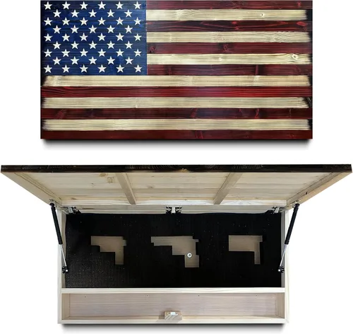 Caja fuerte grande con la bandera estadounidense para armas – Acceso rápido oculto para rifles, escopetas y pistolas – Muebles de ocultación de Rojo