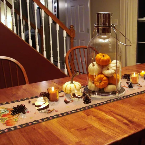Miniatura 4 de Camino de mesa de otoño de 36 pulgadas de largo para Acción de Gracias, calabaza, girasol, retro, naranja, antideslizante, lavable, para cenas
