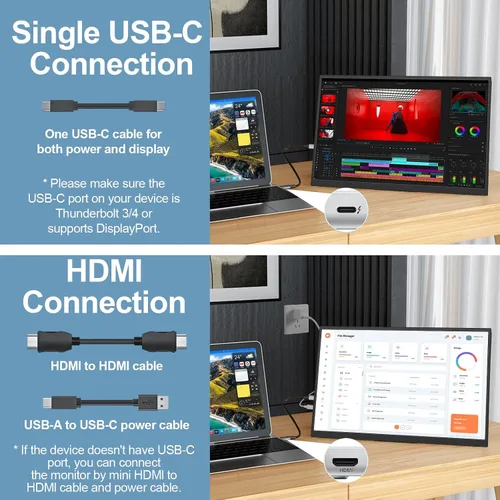 Miniatura 3 de Topmonitor Monitor portátil pequeño de 10.5 pulgadas, 500 liendres 2000:1, pantalla FHD 1280P IPS, mini monitor ultradelgado con soporte y altavoz