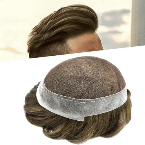 Miniatura 20 de LYRICAL HAIR Sistema de cabello humano Remy de encaje francés súper fino para hombre, piel de poliéster transparente alrededor de las pelucas, tupé