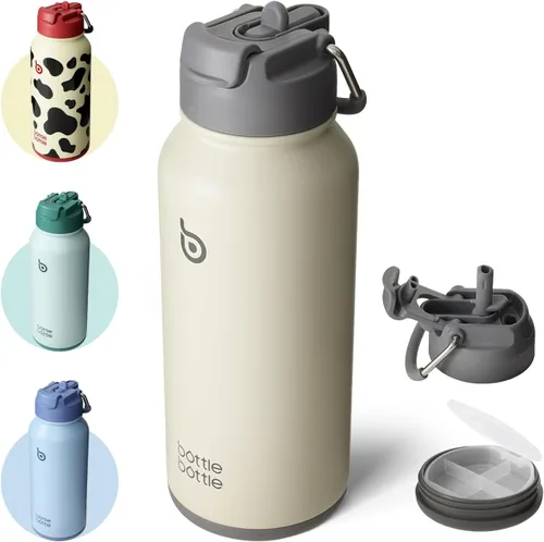 Miniatura 19 de BOTTLE BOTTLE Botella de agua deportiva de acero inoxidable de 32oz con aislamiento, botella de agua con pajita con diseño de tapa de doble uso