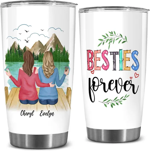 Miniatura 22 de WHIDOBE Vaso personalizado para hermana (2 mujeres) personalizado de 20 onzas con avatar, nombre – Taza de viaje para mejor amiga, regalo de amistad