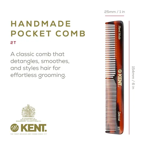 Miniatura 2 de Kent 2T - Peine de dientes finos y anchos para hombres, peine pequeño para barba y bigote, peinado diario y peinetas de aseo para hombre, corte