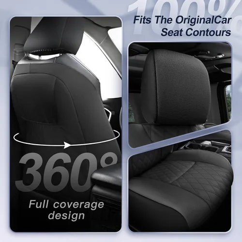 Miniatura 3 de GIANT PANDA Fundas de asiento delantero para Jeep Wrangler JL 2018-2026 Sport Sahara Rubicon Unlimited Willys, protectores de asiento de piel Negro