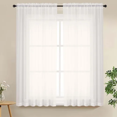 Miniatura 73 de LIVEKID Cortinas traslúcidas negras de cocina de 36 pulgadas de largo, cortinas cortas filtrantes de luz, 2 paneles de gasa aireada, texturizadas