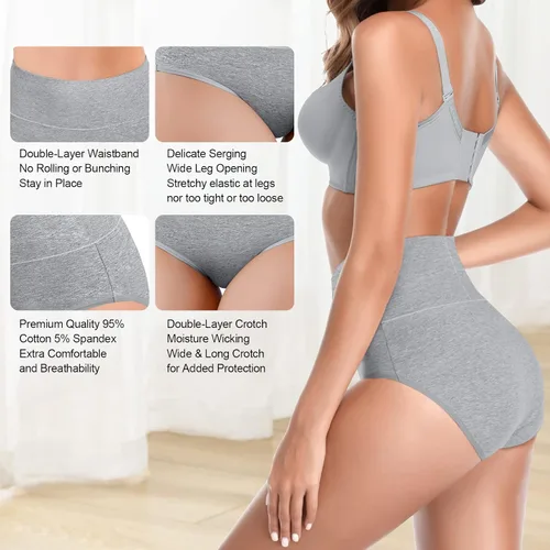 Miniatura 5 de Ropa interior de algodón de cintura alta para mujer, ropa interior suave súper elástica, bragas de cobertura completa para mujer