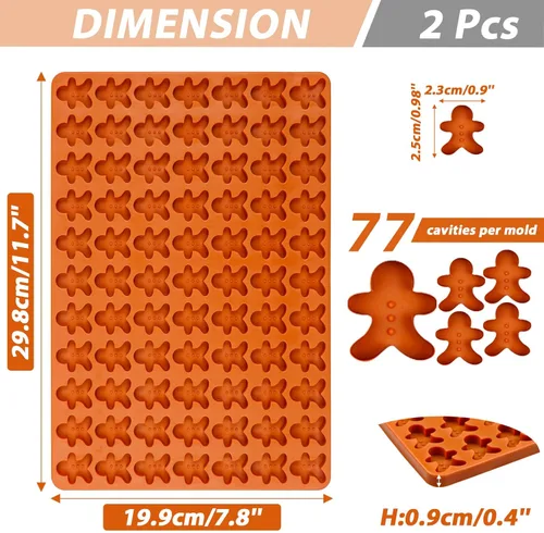Miniatura 4 de Webake Moldes de silicona de Navidad con forma de mini árbol de Navidad y pan de jengibre, 72 y 77 cavidades, moldes navideños para chocolate