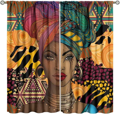 Miniatura 33 de Cortina de mujer africana, con estampado étnico tribal y étnico, reducción de ruido, para dormitorio, sala de estar, cortinas con aislamiento