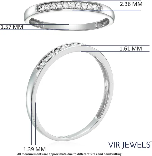 Miniatura 4 de Alianza de boda de diamante de 1/10 quilates para mujer, anillo de boda de oro blanco de 10 quilates con 10 piedras y juego de puntas, tamaño 4.5-10