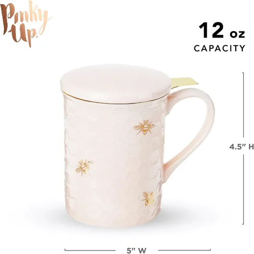 Miniatura 4 de Taza de té de cerámica Pinky Up Annette con infusor y tapa, taza de viaje para tés de hojas sueltas, oficina en casa, camping, picnic, 12 oz, juego