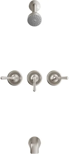 Miniatura 2 de Olympia Faucets P-3230-BN Juego de bañera/ducha de tres manijas, acabado de níquel cepillado PVD resistente al deslustre