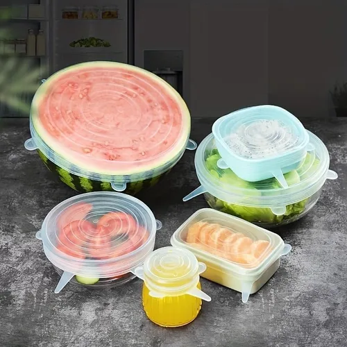 Miniatura 2 de Juego de 6 tapas elásticas de silicona reutilizables, juego de seis piezas de fundas de silicona para conservar frescos, fundas elásticas
