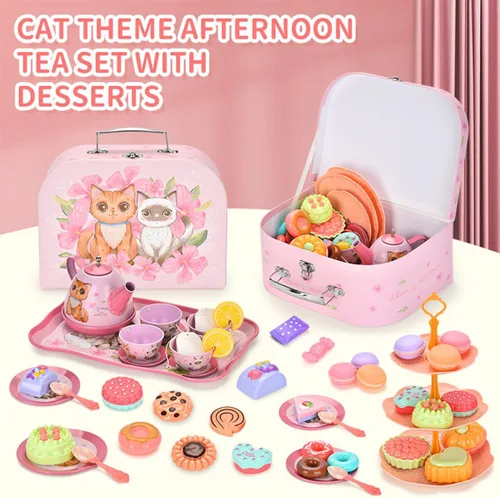 Miniatura 5 de Juego de té para niña, juego de té de princesa de 50 piezas, juguete de cocina de simulación, juguete de aprendizaje de formas y colores para niños