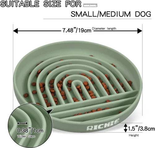 Miniatura 2 de RICHIE Tazones de alimentación lenta para perros con ventosas, cuenco de silicona para comer lentamente, diseño antideslizante para mascotas de Verde