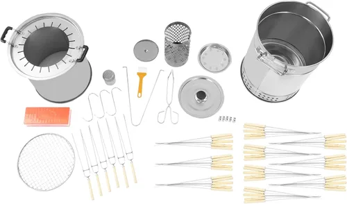 Miniatura 5 de Parrilla de carbón portátil para barbacoa, parrilla envolvente de acero inoxidable, parrilla de barril de carbón, capacidad de 20 brochetas