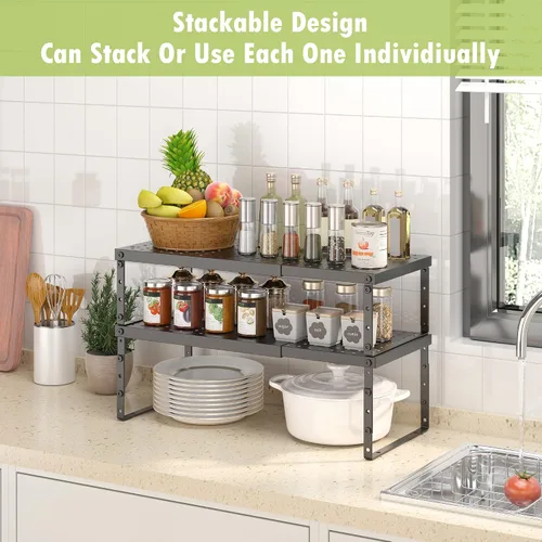 Miniatura 6 de RUILALIFE Estante organizador de gabinete expandible con altura ajustable, estante organizador de encimera de cocina apilable, elevador de estante