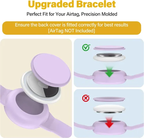 Miniatura 4 de Vanet Compatible con pulseras impermeables AirTag para niños, paquete de 2 pulseras de silicona con soporte oculto, cobertura completa, bonito
