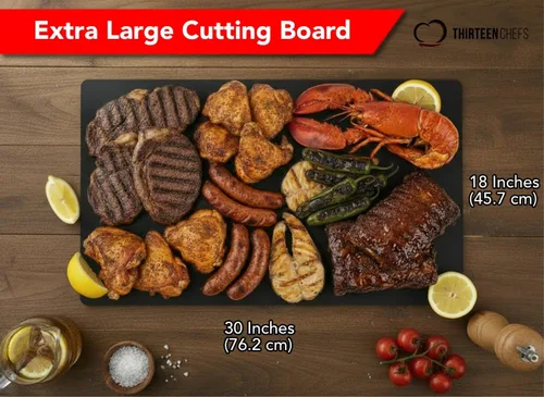 Miniatura 2 de Thirteen Chefs Tabla de cortar extra grande de 30 x 18 para pescado, carne, barbacoa, plástico negro de 1/2 pulgada de grosor, polietileno HDPP