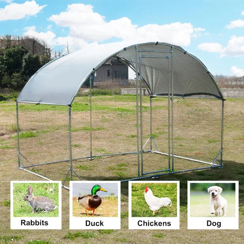 Miniatura 8 de Gallinero de metal grande, jaula para aves de corral galvanizada con forma de cúpula con cubierta impermeable y anti-ultravioleta y puerta