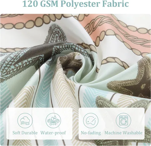 Miniatura 4 de Tremiti Aqua Ocean - Cortina de ducha de poliéster con estrellas de mar a rayas, impermeable, tela con estampado de mar, color verde, para baño, 72
