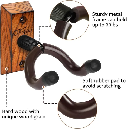 Miniatura 4 de SNIGJAT Percha para guitarra, paquete de 2 soportes de pared para guitarra acústica, bajo, banjo, mandolina, accesorios para instrumentos musicales
