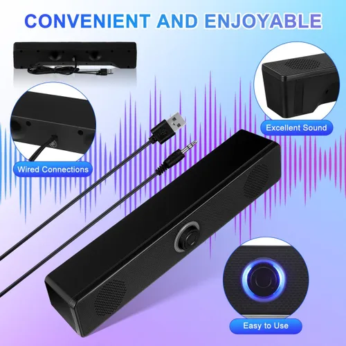 Miniatura 5 de HOMSFOU Sistema de barra de sonido 2.0 Altavoz estéreo de escritorio para TV PC Dispositivos móviles Barra de sonido compacta para el hogar