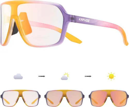 KAPVOE Gafas de ciclismo fotocromáticas para hombres y mujeres, gafas de sol deportivas MTB para ciclismo, protección UV Rojo anaranjado