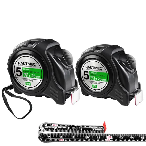 Miniatura 9 de HAUTMEC Cinta métrica métrica de doble escala de 16 pies/16.4 ft, bloqueo automático con hoja recubierta de nailon y funda de goma